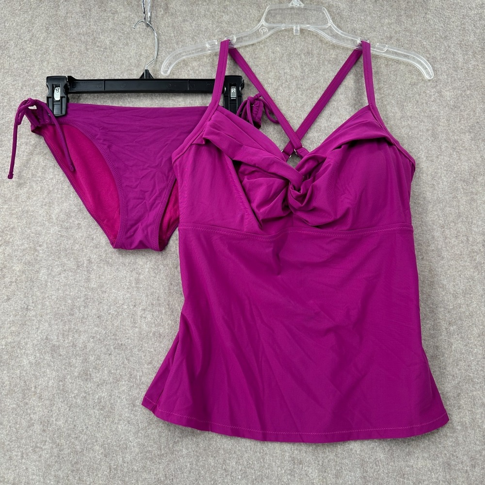 Athleta 2 piece‎ Swimsuit Tankini Wired Halter Top 36D/DD Bikini Bottoms SZ Pink